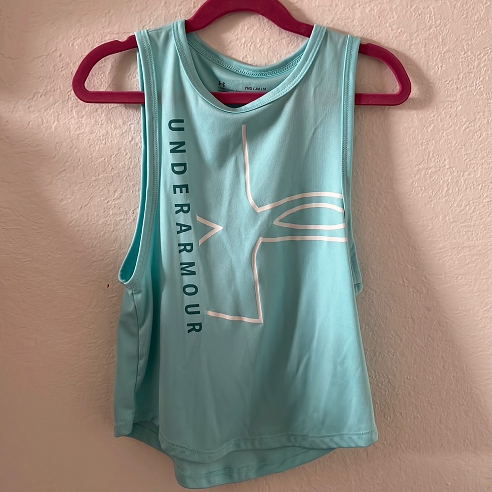 Girls size Medium teal tank top from Under Armour